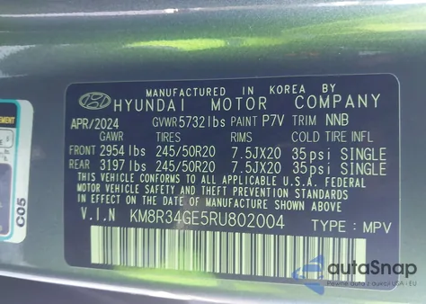 2024 Hyundai Palisade Xrt z USA, uszkodzony, nr VIN KM8R34GE5RU802004